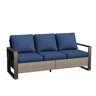 Patio Sofa, 3-Seater, Gray Steel Frame with Olefin Cushions