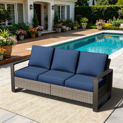 Patio Sofa, 3-Seater, Gray Steel Frame with Olefin Cushions
