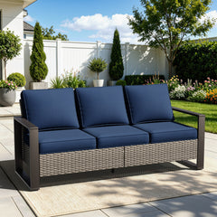 Patio Sofa, 3-Seater, Gray Steel Frame with Olefin Cushions