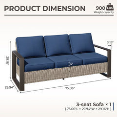 Patio Sofa, 3-Seater, Gray Steel Frame with Olefin Cushions
