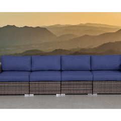 Patio Sofa, 4-Seat, Espresso Wicker with Navy Blue Cushions