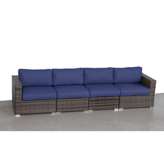 Patio Sofa, 4-Seat, Espresso Wicker with Navy Blue Cushions