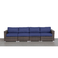 Patio Sofa, 4-Seat, Espresso Wicker with Navy Blue Cushions