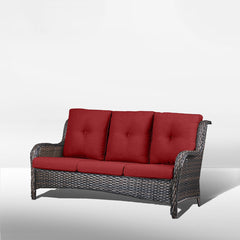 Patio Sofa, Seats 3, Brown Steel Frame with Red Cushions
