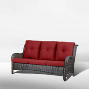 Patio Sofa, Seats 3, Brown Steel Frame with Red Cushions