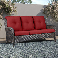 Patio Sofa, Seats 3, Brown Steel Frame with Red Cushions