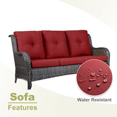 Patio Sofa, Seats 3, Brown Steel Frame with Red Cushions