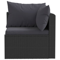 Patio Sofa Set in Black Poly Rattan with Black Cushions
