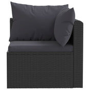 Patio Sofa Set in Black Poly Rattan with Black Cushions