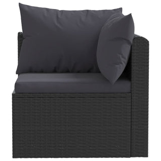 Patio Sofa Set in Black Poly Rattan with Black Cushions
