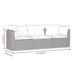 Patio Sofa Set in Black Poly Rattan with Black Cushions