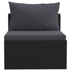 Patio Sofa Set in Black Poly Rattan with Black Cushions