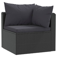 Patio Sofa Set in Black Poly Rattan with Black Cushions
