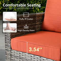 Patio Sofa Set with 2 Ottomans, Gray Steel Frame, Orange Red Cushions