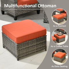 Patio Sofa Set with 2 Ottomans, Gray Steel Frame, Orange Red Cushions