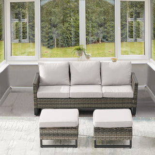 Patio Sofa with Beige Cushions and Gray Powder Coated Steel Frame