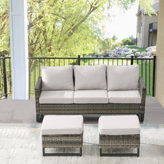Patio Sofa with Beige Cushions and Gray Powder Coated Steel Frame