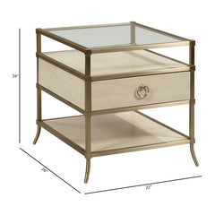 Pedestal Accent Table, Oak with Storage, Off White and Gold