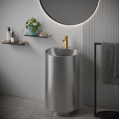 Pedestal Bathroom Sink, Cinox, Round, Stainless Steel