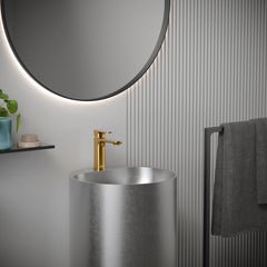 Pedestal Bathroom Sink, Cinox, Round, Stainless Steel