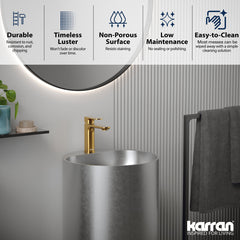 Pedestal Bathroom Sink, Cinox, Round, Stainless Steel