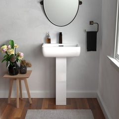 Pedestal Bathroom Sink, Metropolitan, Rectangular, Vitreous China, White