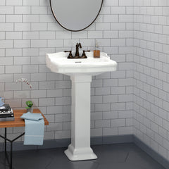 Pedestal Bathroom Sink, Stanford, U-Shaped, Vitreous China, 4" Centers, White