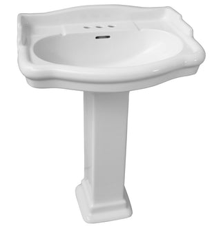 Pedestal Bathroom Sink, Stanford, U-Shaped, Vitreous China, 4" Centers, White