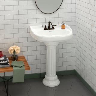 Pedestal Bathroom Sink, Victoria, Oval, Vitreous China, 3 Faucet Holes, White
