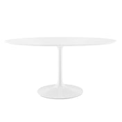 Pedestal Dining Table, Seats 6, White Manufactured Wood with Metal Base