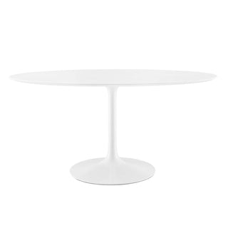 Pedestal Dining Table, Seats 6, White Manufactured Wood with Metal Base