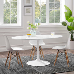 Pedestal Dining Table, Seats 6, White Manufactured Wood with Metal Base