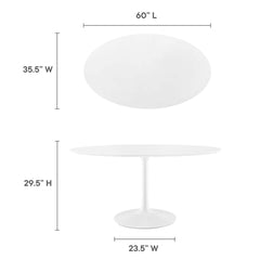 Pedestal Dining Table, Seats 6, White Manufactured Wood with Metal Base