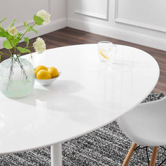 Pedestal Dining Table, Seats 6, White Manufactured Wood with Metal Base