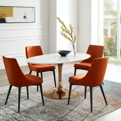 Pedestal Dining Table, Seats 6, White Manufactured Wood with Metal Base