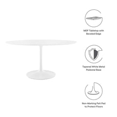 Pedestal Dining Table, Seats 6, White Manufactured Wood with Metal Base