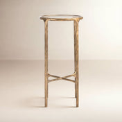 Pedestal End Table, Iron, White Marble Top with Brass Base