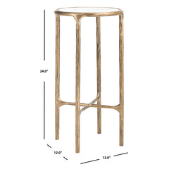 Pedestal End Table, Iron, White Marble Top with Brass Base