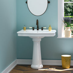 Pedestal Lavatory Sink, Anders, Rectangular, Vitreous China, White