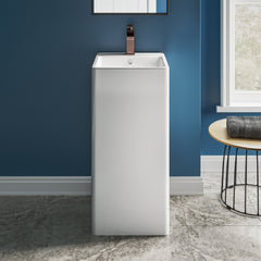 Pedestal Sink, Concorde, One Piece, Square, Ceramic, Glossy White
