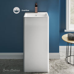 Pedestal Sink, Concorde, One Piece, Square, Ceramic, Glossy White