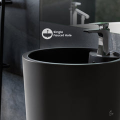 Pedestal Sink, Monaco, Circular Basin, Ceramic, Matte Black