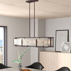 Pendant Chandelier, 4-Light Metal with Frosted Glass, Oil Rubbed Bronze