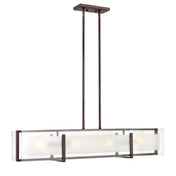 Pendant Chandelier, 4-Light Metal with Frosted Glass, Oil Rubbed Bronze