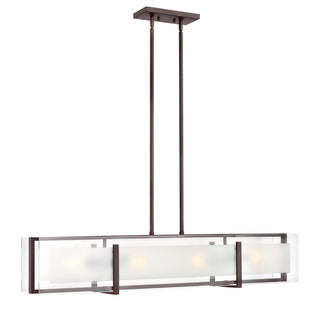 Pendant Chandelier, 4-Light Metal with Frosted Glass, Oil Rubbed Bronze