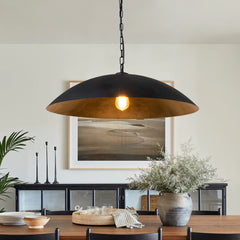 Pendant Light, 1-Light, Black Metal Shade with Gold Leaf Interior