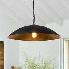 Pendant Light, 1-Light, Black Metal Shade with Gold Leaf Interior