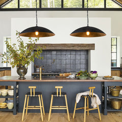 Pendant Light, 1-Light, Black Metal Shade with Gold Leaf Interior
