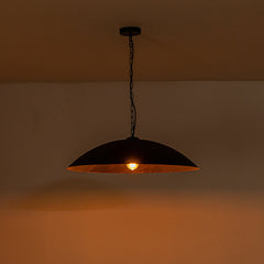 Pendant Light, 1-Light, Black Metal Shade with Gold Leaf Interior