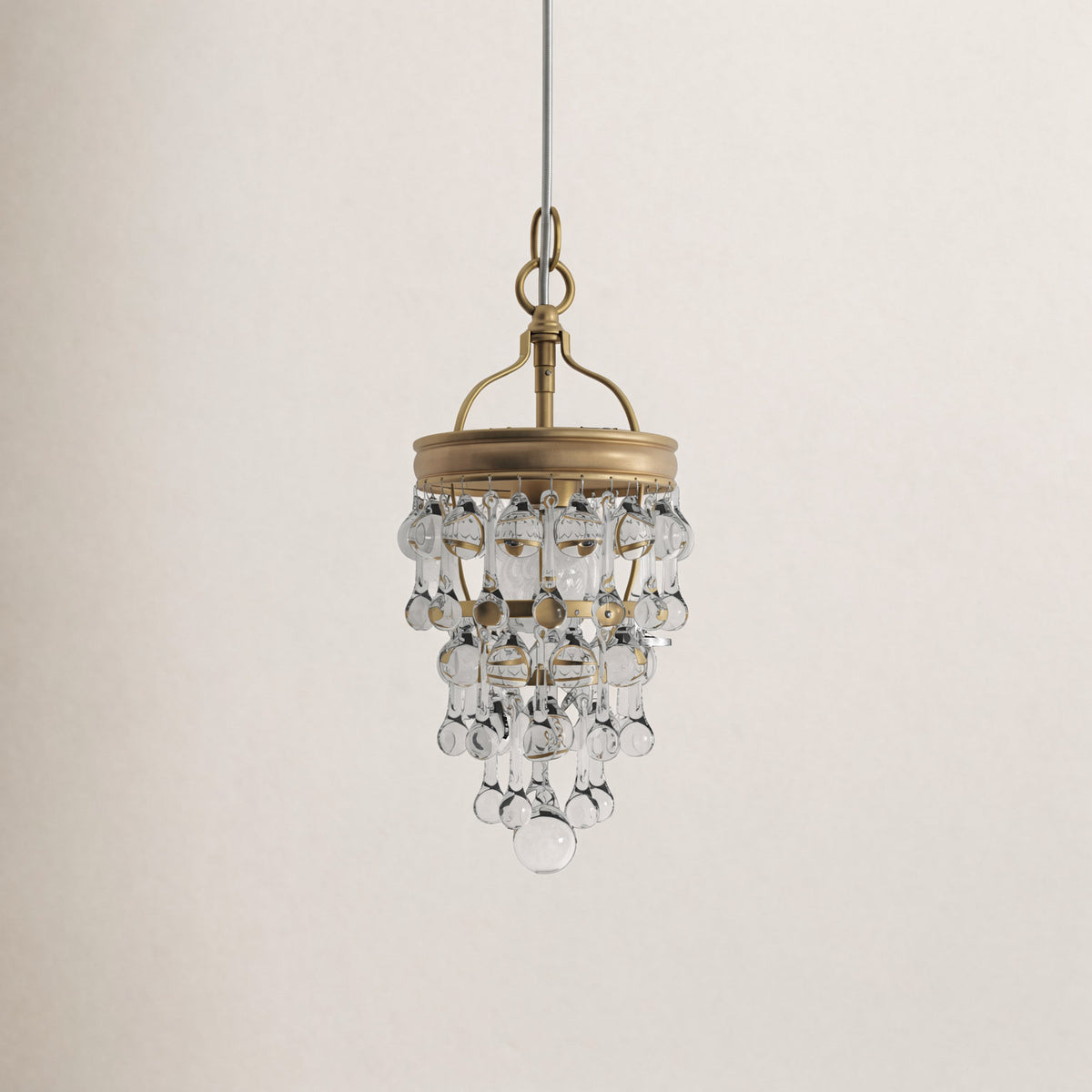 Pendant Light, 1 Light, Clear Glass Drops with Metal Frame